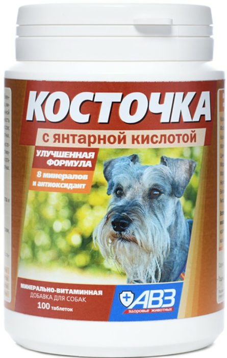 Добавка кормовая для собак АВЗ Косточка Янтарная кислота минерально витаминная 2г*100 таб