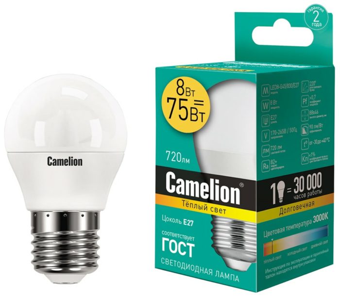 Лампа светодиодная Camelion E27 8Вт