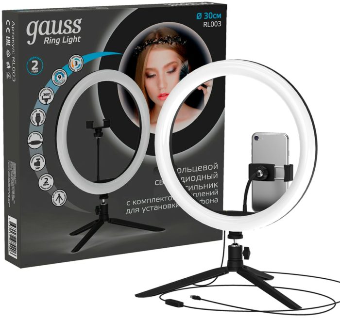 Светильник кольцевой Gauss 15W 800lm 3000-6500K 5V USB IP20 LED 30*2.3см