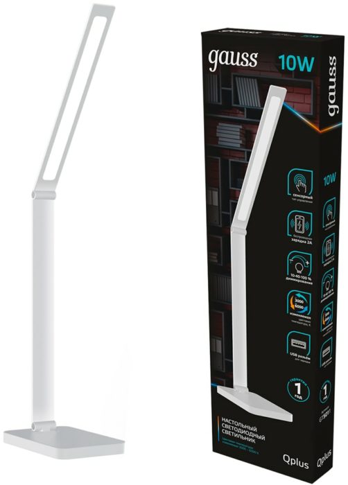 Светильник настольный Gauss Qplus GTL501 10W 600lm 3000-6000K 170-265V белый диммируемый Qi USB LED