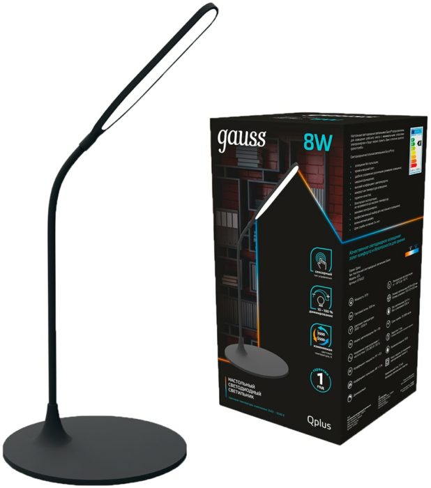 Светильник настольный Gauss Qplus GTL502 8W 500lm 3500-5500K 170-265V черный диммируемый LED