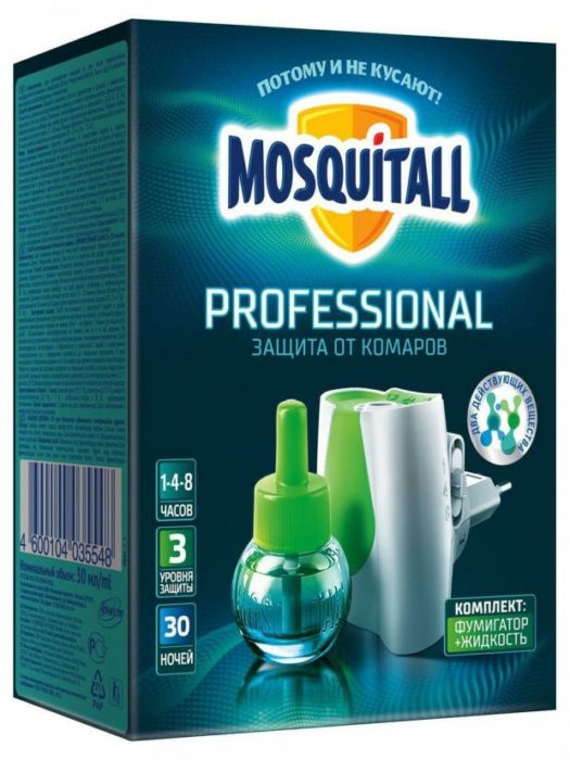 Фумигатор с жидкостью от комаров Mosquitall Профессиональная защита Turbo 30 ночей, 30 мл