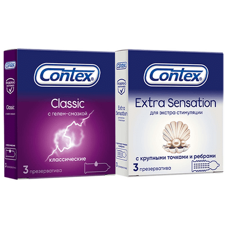Набор: Презервативы Contex®: Classic - гладкие №3; Extra Sensation - с крупными точками и ребрами №3