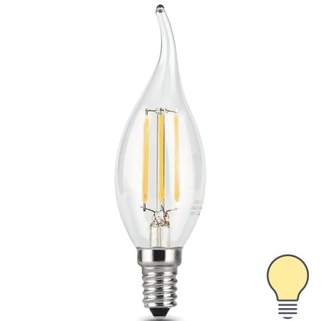Лампа светодиодная филаментная E14 220 В 5 Вт свеча на ветру прозрачная 420 лм, тёплый белый свет