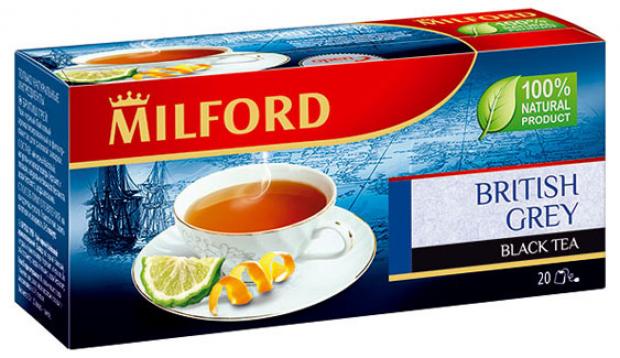 Чай черный Milford British Grey с Био маслом бергамота в пакетиках, 20х1,75 г