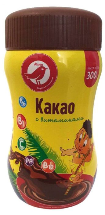Какао АШАН Красная птица растворимый с витаминами, 300 г