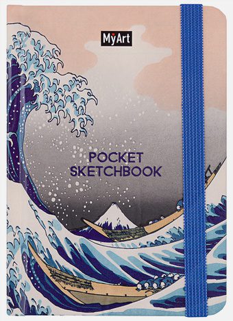 Скетчбук А6 48л "Pocket Скетчбук. Большая волна в Канагаве" белый офсет, резинка, тв.обложка