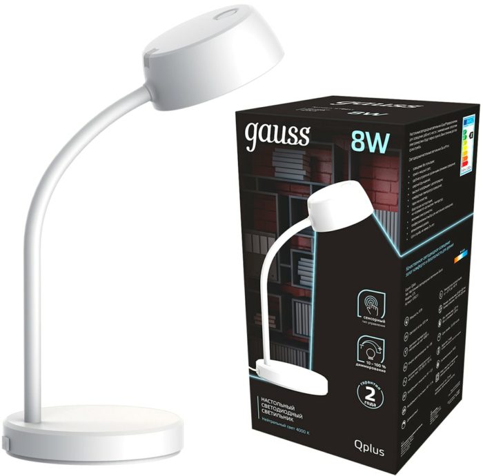 Светильник настольный Gauss Qplus GTL601 8W 600lm 4000K 170-265V белый диммируемый LED