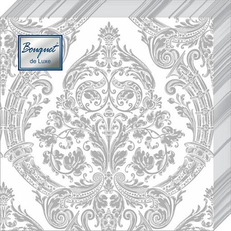 Салфетки Bouquet de luxe бумажные серебро на белом 24х24 3сл 25л