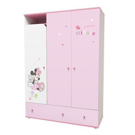 Шкаф трехсекционный Polini kids Disney baby "Минни Маус-Фея" с ящиками, белый-розовый 190х135х52