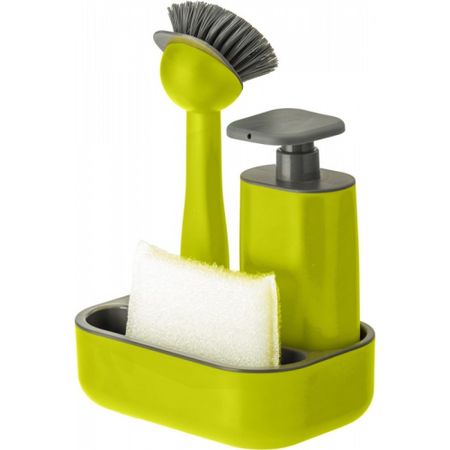 Набор для мытья посуды Vigar Rengo, зеленый, 4 предмета: щетка и губка для с дозатором на подставке