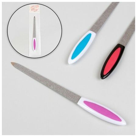 Queen fair Пилка металлическая для ногтей, прорезиненная ручка, 17 см, цвет микс