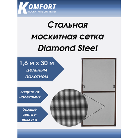 Москитная сетка Стальная Diamond Steel полотно черное 1,6*30 M