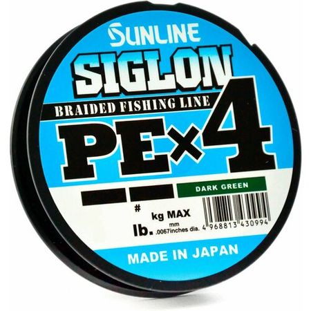 Плетенка, плетеный шнур для рыбалки SUNLINE SIGLON PE X4/150м/0,1153мм #0,8/3кг 12lb/Цвет: Темн. Зеленый