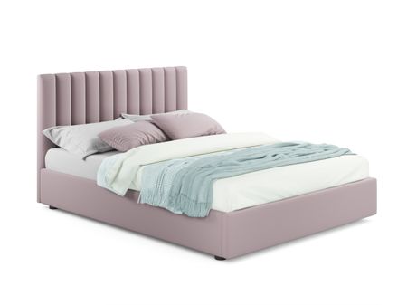 Мягкая кровать Olivia 1400 лиловая с ортопедическим основанием лиловый, Фиолетовый, Велюр, ДСП, Фанера