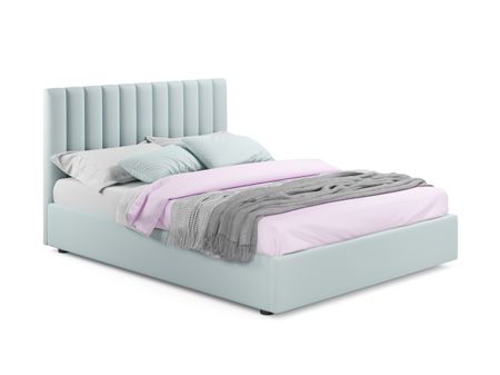 Мягкая кровать Olivia 1400 серая с подъемным механизмом серый, Серый, Велюр, ДСП, Фанера