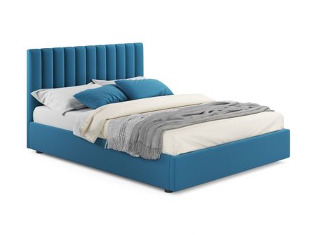 Мягкая кровать Olivia 1400 синяя с подъемным механизмом синий, Синий, Велюр, ДСП, Фанера