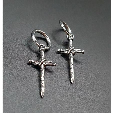 Моносерьга хупы серьги кольца с подвесками  "Самодельный Крест" висячие длинные готика висюльки змея крест мужские женские