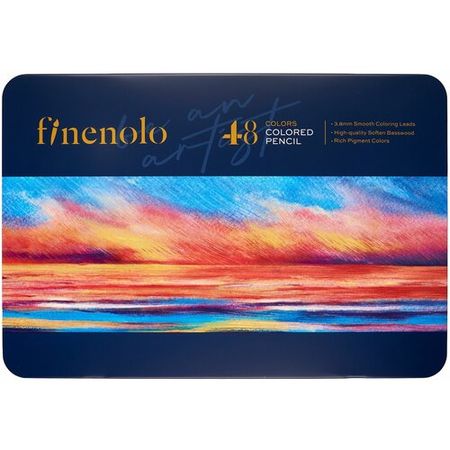 Карандаши художественные 48 цветов, Finenolo, 3.8 мм, шестигранные, в металлическом пенале Finenolo
