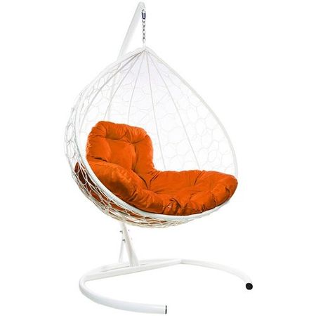 Подвесное кресло из ротанга "XL" белое с оранжевой подушкой M-Group