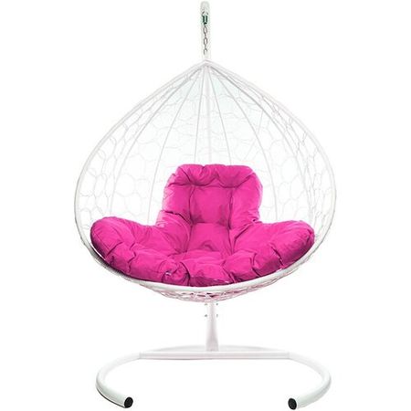 Подвесное кресло из ротанга "XL" белое с розовой подушкой M-Group