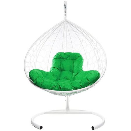 Подвесное кресло из ротанга "XL" белое с зелёной подушкой M-Group
