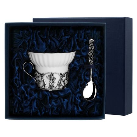 Чашка чайная с ложкой в футляре АргентА Ангел 54,8 г, серебро 925