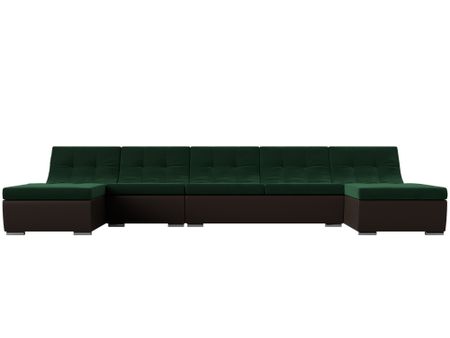 П-образный модульный диван Монреаль Long MebelVia Зеленый, Коричневый, Велюр, Экокожа, ЛДСП