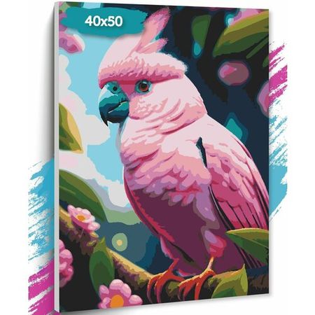 Картина по номерам "Розовый попугай", Холст на подрамнике, 40х50 см, Набор для творчества, Рисование, см, Живопись "ТТ"