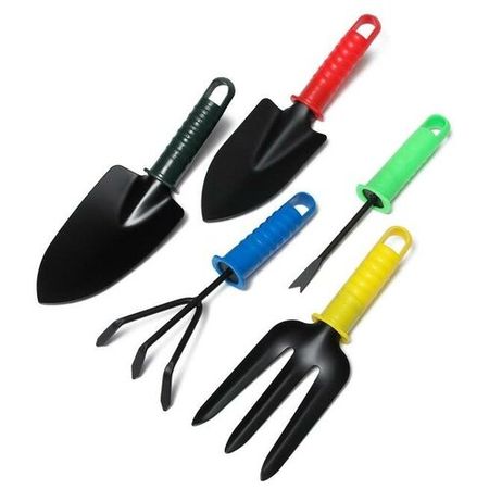 Набор садового инструмента, 5 предметов- 2 совка, рыхлитель, вилка, корнеудалитель, длина 27 см, пластиковые ручки, цвет микс