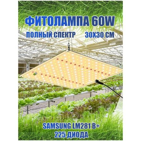 Фитосветильник 60вт/ Samsung LM281b+/ quantum board/ квантум борд/ модель sl-600 / 4000К, 450-660 нм/ фитолампа с полным спектром